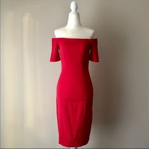 H&M Red Off Shoulder Midi Dress